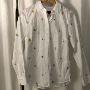 Talbots White Button-Down Shirt with Yellow and Green Accents size xs